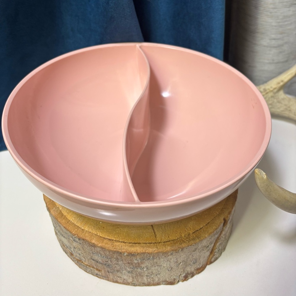 Vintage MCM Pink Melamine PM815A-4 Divided Round Serving Bowl